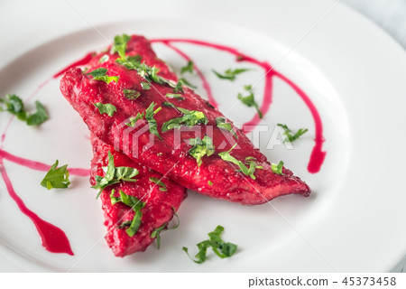 Scaloppini - chicken with beetroot sauce Scaloppini - chicken with beetroot sauce 45373458