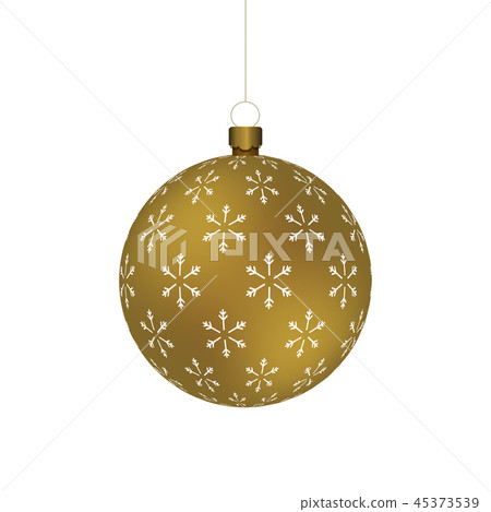 Golden Christmass ball with snowflakes print hanging on a golden chain Golden Christmass ball with snowflakes print hanging on a golden chain 45373539