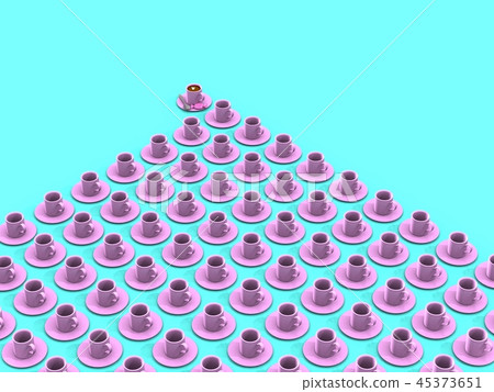 Grid of pink cups on blue with one coffee Grid of pink cups on blue with one coffee 45373651