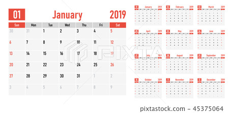 Calendar planner 2019 template Calendar planner 2019 template 45375064
