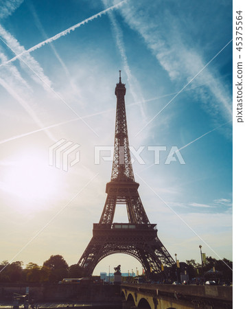 View of the Eiffel tower at sunrise, Paris. View of the Eiffel tower at sunrise, Paris. 45375564
