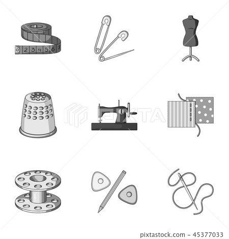 Sewing, atelier monochrome icons in set collection for design. Tool kit vector symbol stock web Sewing, atelier monochrome icons in set collection for design. Tool kit vector symbol stock web 45377033