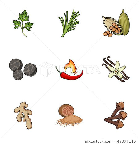 Herb and spices set icons in cartoon style. Big collection of herb and spices vector symbol stock 45377119