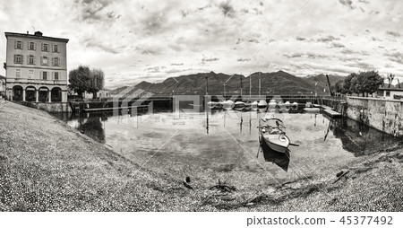 small port of Luino, black and white panorama small port of Luino, black and white panorama 45377492
