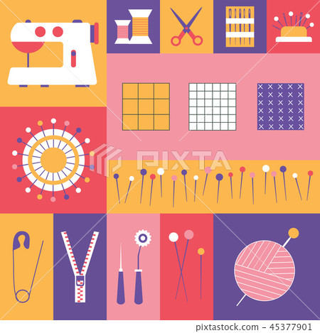 Sewing Tools and Tailor Needlework Icons - Stock Illustration [45377901 ...
