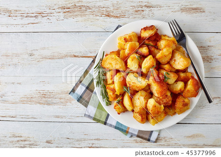 overhead view of crispy Roast Potatoes 45377996