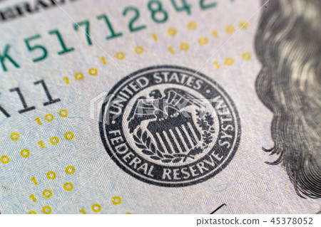Close-up view on one hundred dollar bill. Macro view on one hundred dollar banknote Close-up view on one hundred dollar bill. Macro view on one hundred dollar banknote 45378052