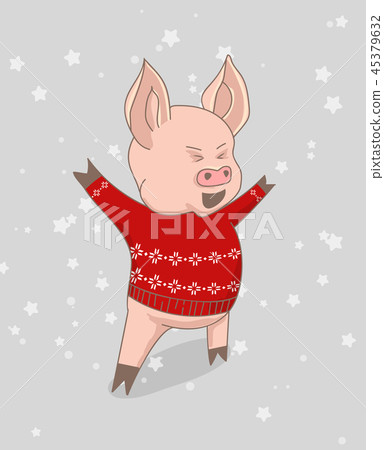 Vector illustration, Happy New Year 2019 funny card design with cartoon pig Vector illustration, Happy New Year 2019 funny card design with cartoon pig 45379632