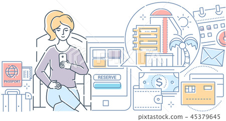 Online booking - modern line design style vector illustration Online booking - modern line design style vector illustration 45379645