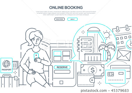 Online booking - modern line design style web banner 45379683