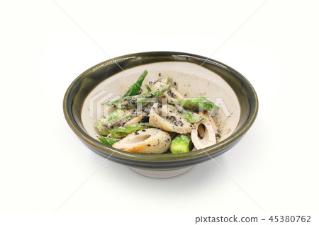 Sesame with chikuwa and okra Sesame with chikuwa and okra 45380762