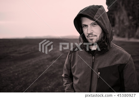 Hooded man in Iceland 45380927