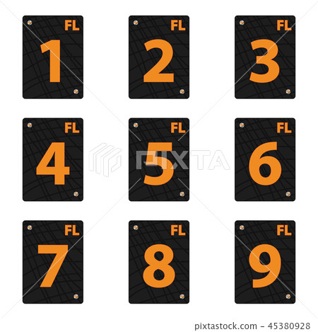 Black texture sign with orange numbers on white. Black texture sign with orange numbers on white. 45380928