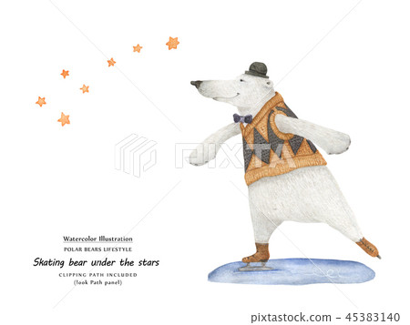 Bear skate under the stars, close-up illustration Bear skate under the stars, close-up illustration 45383140
