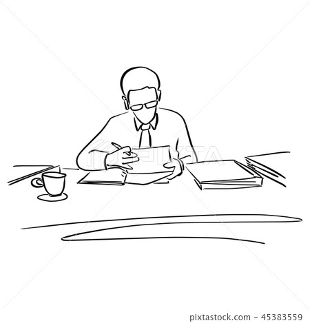 businessman with glasses working on his desk businessman with glasses working on his desk 45383559