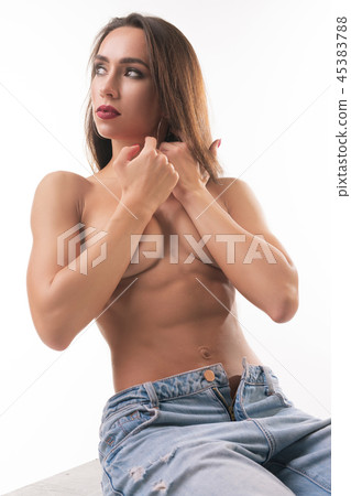 Slim brunette topless isolated shot Slim brunette topless isolated shot 45383788