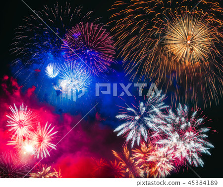 Colorful fireworks explosion on the black background Colorful fireworks explosion on the black background 45384189