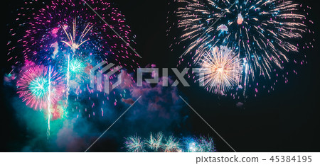 Colorful fireworks explosion on the black background 45384195