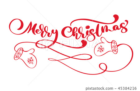 Red Merry Christmas vintage calligraphy lettering vector text with winter drawing scandinavian 45384216