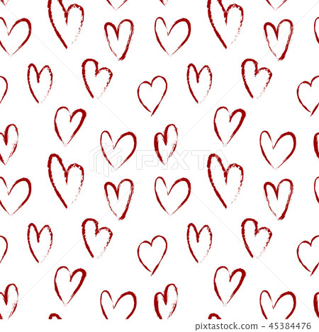 Seamless pattern with red hearts drawn of brush - Stock Illustration ...