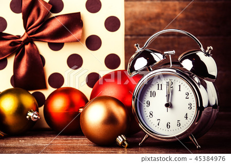 gray metal alarm clock and Christmas gifts gray metal alarm clock and Christmas gifts 45384976
