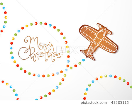 Chrismtas card with gingerbread airplane and sugar candies 45385115