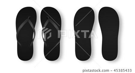 Vector Realistic 3d Black Blank Empty Flip Flop Set Closeup Isolated on White Background. Design 45385433