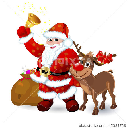 Santa with bell and reindeer Santa with bell and reindeer 45385738