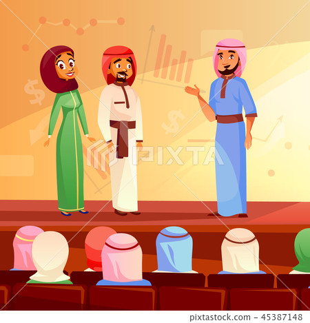 Muslim people conference cartoon illustration 45387148
