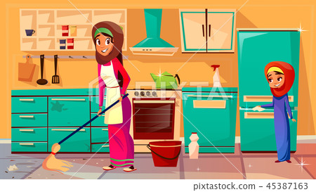 arab mother daughter cleaning together 45387163