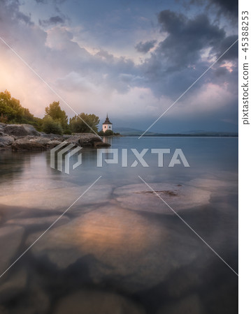 Church by the Lake at Sunset 45388253