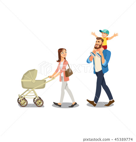 Family Strolling with Kids Isolated Cartoon Vector Family Strolling with Kids Isolated Cartoon Vector 45389774