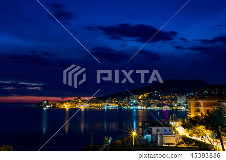 Night photo, Albania, Saranda, cityscape 45393886