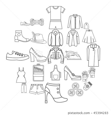 Sewing of footwear icons set, outline style Sewing of footwear icons set, outline style 45394283