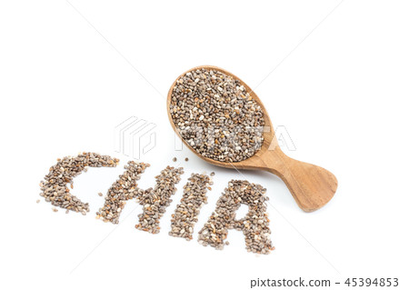chia seeds in wooden spoon Isolated on white  45394853