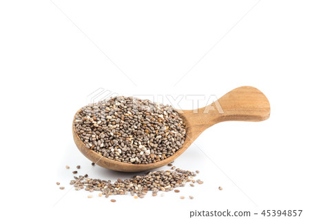 chia seeds in wooden spoon Isolated on white  45394857