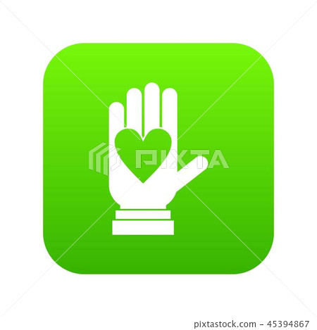 Hand with heart icon digital green 45394867