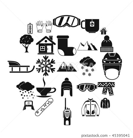 Snowy weather icons set, simple style Snowy weather icons set, simple style 45395041