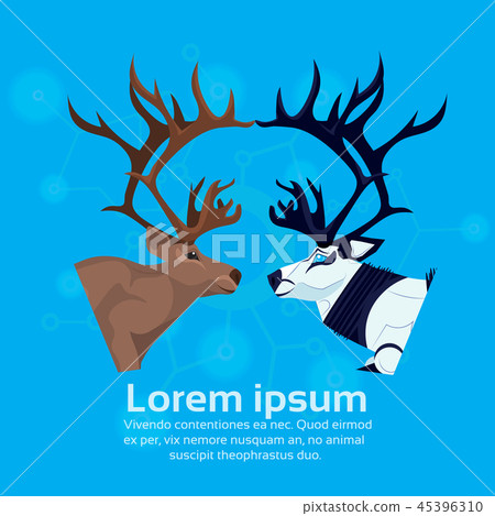 couple robot reindeer artificial intelligence concept robotic deer cartoon animal flat copy space 45396310