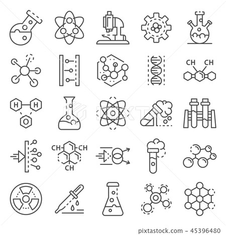 Chemistry lab icon set, outline style - Stock Illustration [45396480 ...