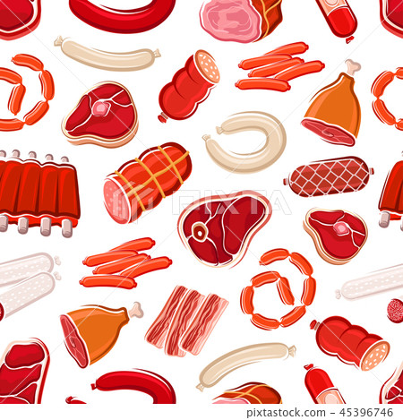 Butcher meat and sausages seamless pattern 45396746