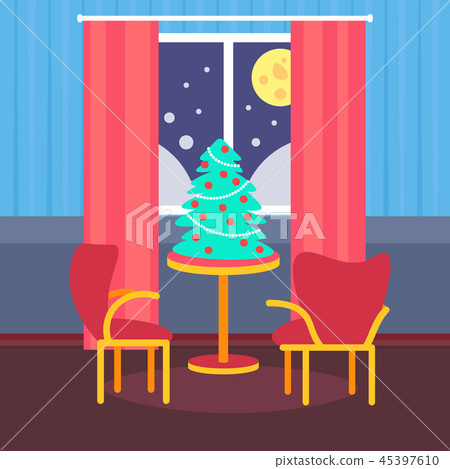 night living room decorated merry christmas happy new year pine tree on table home interior night living room decorated merry christmas happy new year pine tree on table home interior 45397610
