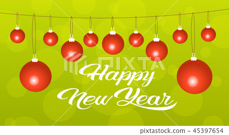 merry christmas happy new year concept red balls decoration greeting card horizontal 45397654