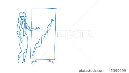 Businesswoman point flip chart seminar training conference brainstorming presentation financial Businesswoman point flip chart seminar training conference brainstorming presentation financial 45399099