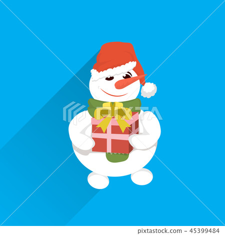 snowman wear red hat hold wrapped gift box present stack merry christmas happy new year holiday snowman wear red hat hold wrapped gift box present stack merry christmas happy new year holiday 45399484