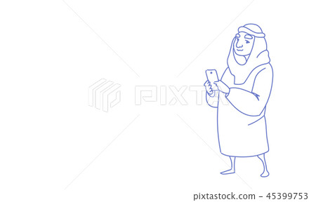 rich arab businessman using smartphone business success concept sketch doodle horizontal 45399753