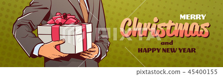 businessman hands holding present gift box merry christmas happy new year celebration concept flat 45400155