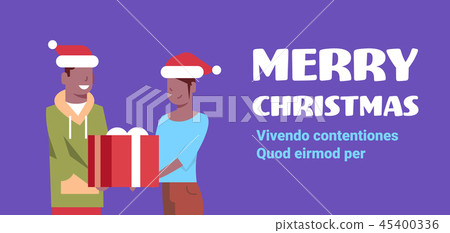 african american man woman couple holding present gift box merry christmas happy new year holiday african american man woman couple holding present gift box merry christmas happy new year holiday 45400336