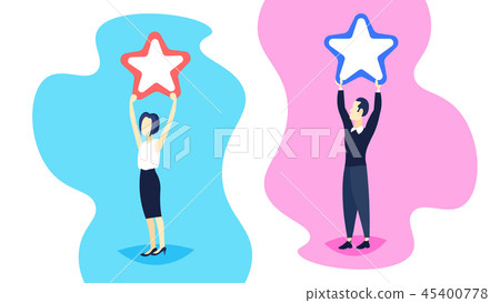 man woman couple holding star award trophy victory rating concept flat horizontal man woman couple holding star award trophy victory rating concept flat horizontal 45400778