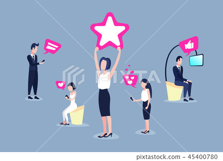 woman holding star award people using smartphone social media network subscribers followers concept woman holding star award people using smartphone social media network subscribers followers concept 45400780